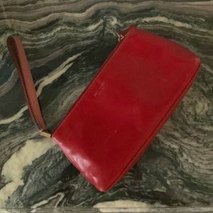 Kate Spade red leather clutch wristlet with pink leather handle